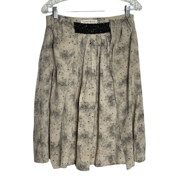 Les Fees de Bengale Skirt Women 6 Ivory Black Star‎ Print A-Line Pleated Glitter - Picture 1 of 5
